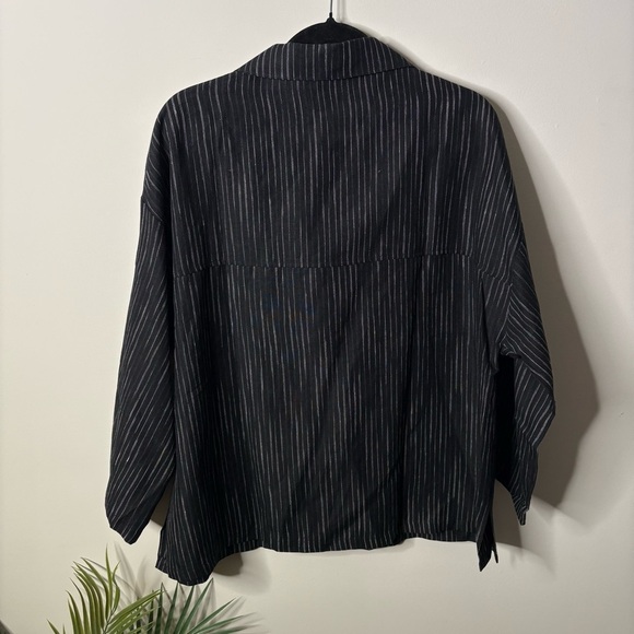 Marla Wynne Linen Black Stripe Button Shirt Top Large NWT - Picture 5 of 5